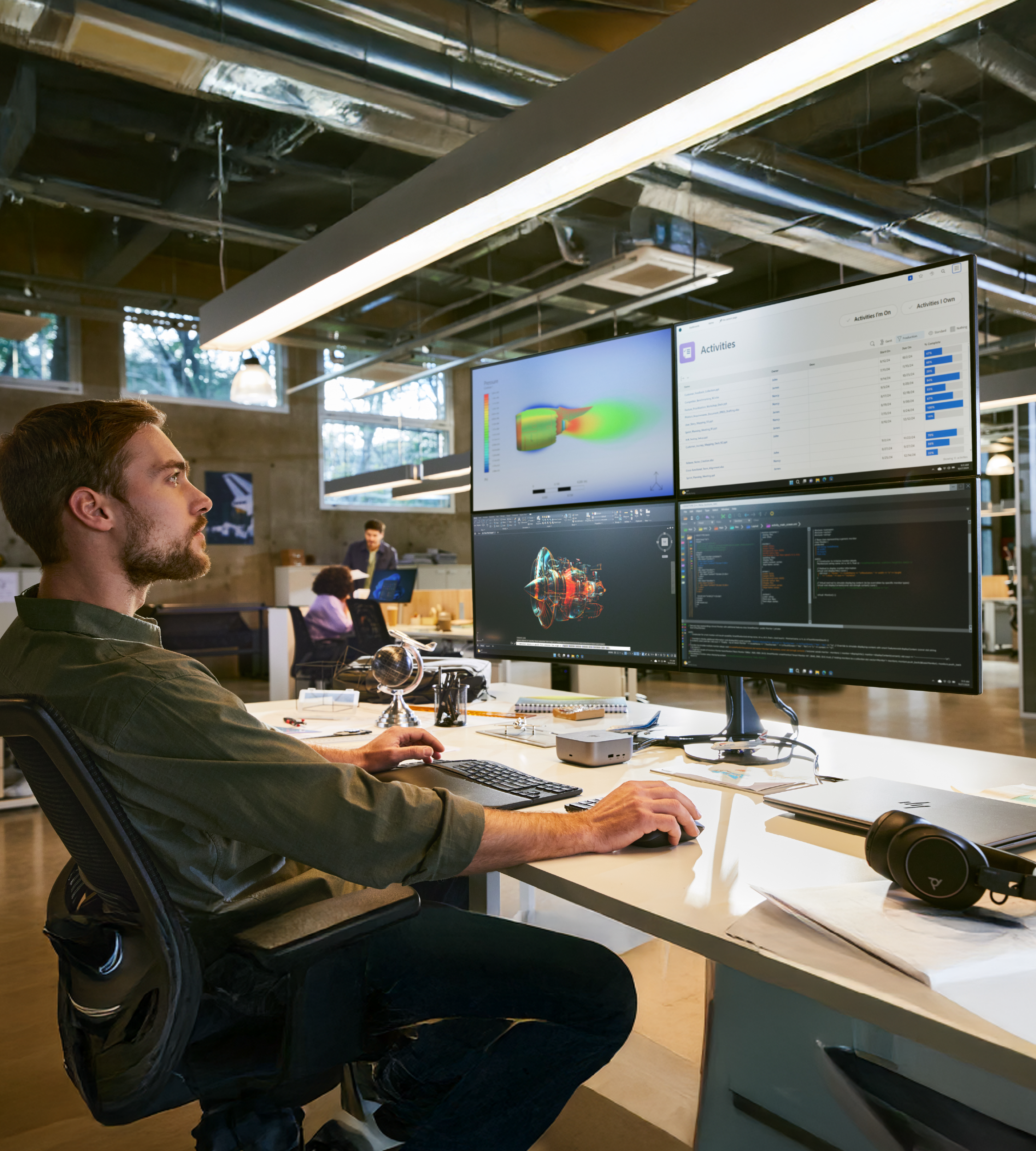 Espacio de trabajo HP con puntos interactivos de productos